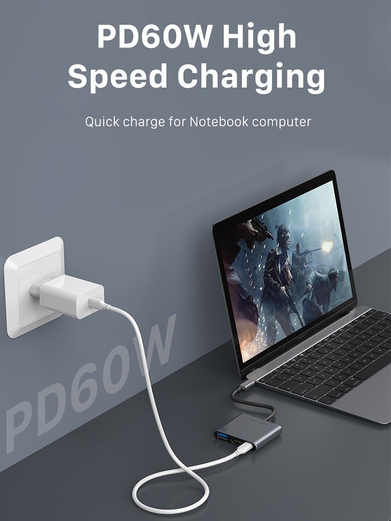 كابل تايم موزع USB-C محمول بدقة 4K، 3 في 1، متوافق مع أجهزة التلفزيون وأجهزة الكمبيوتر من سامسونج وديل - Image 1